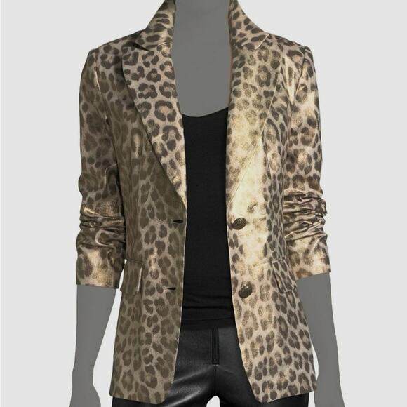 NWT $170 Berek Women's S Gold Leopard Print Knit Blazer Metallic Jacket - Picture 1 of 10